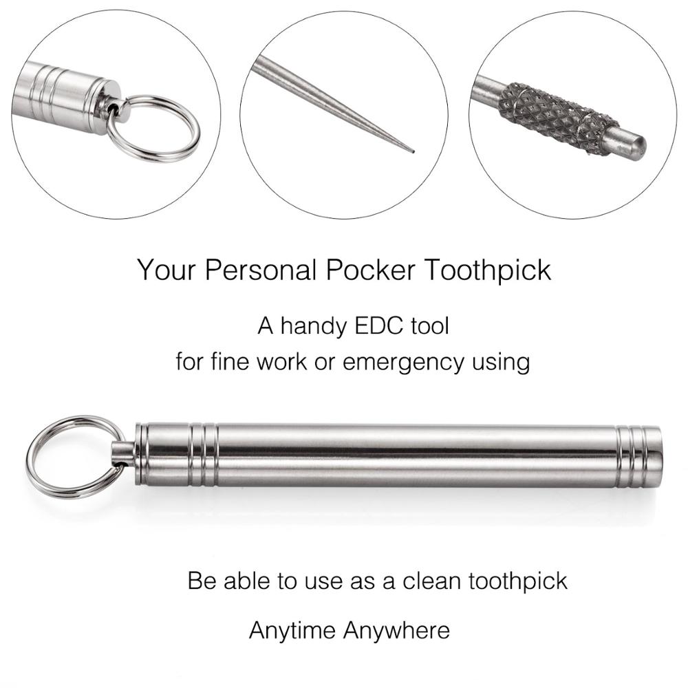 1/6/10/12Stck Küche draussen Titan Zahnstocher Edelstahl Metall Halfter Keychain Wiederverwendbare Lebensmittel Gabel für Reise Camping