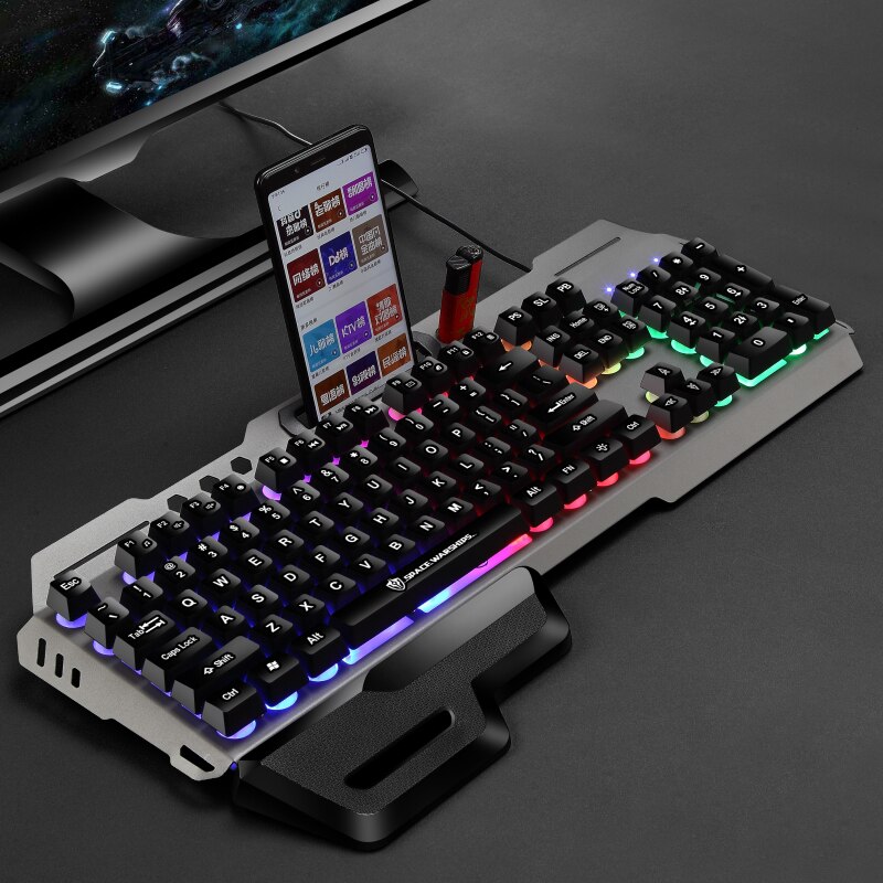 Gaming Keyboard Imitation Mechanical Keyboard 104 Keys Breathing Lamp Anti-ghosting hand rest Wired Keyboard For Desktop Laptop: Black