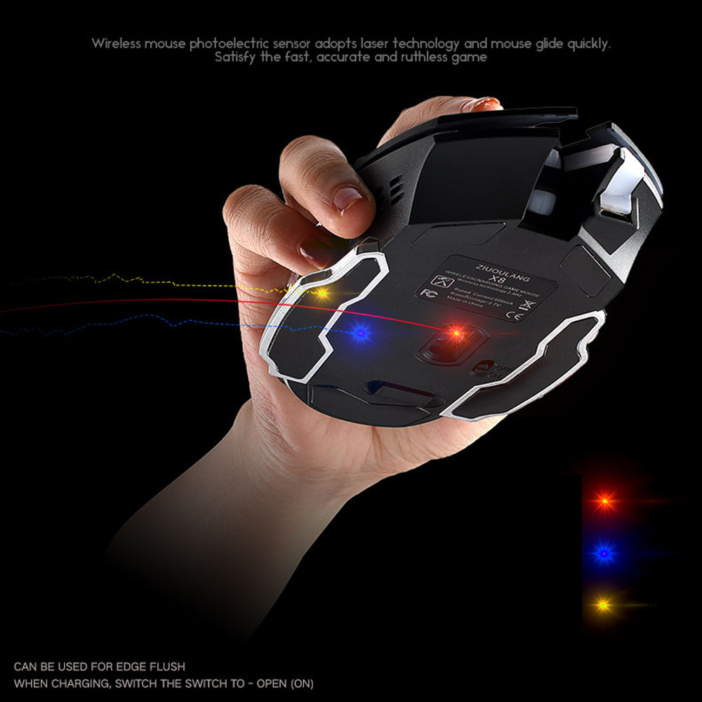 OMESHIN 2.4Ghz rechargeable X8 wireless mute gaming mouse LED backlight USB optical ergonomic wireless gaming mouse