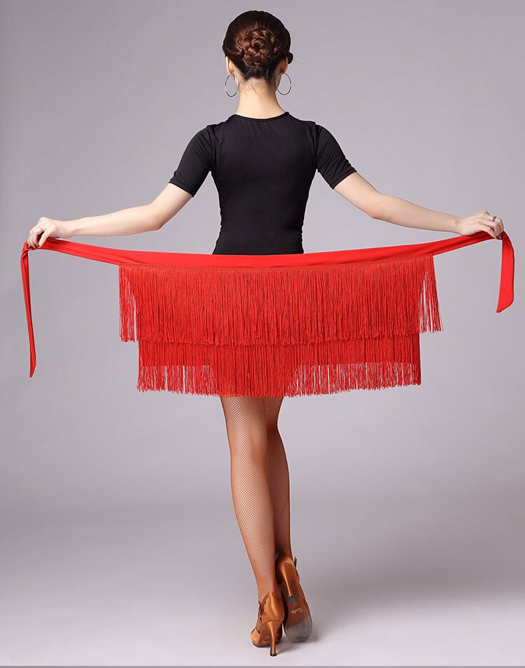 Dancing Hip Scarf Latin Dance Skirt Women Tassels Apron Costume Training Cha Cha Samba Dance Waist Towel Latin Accessories: Red
