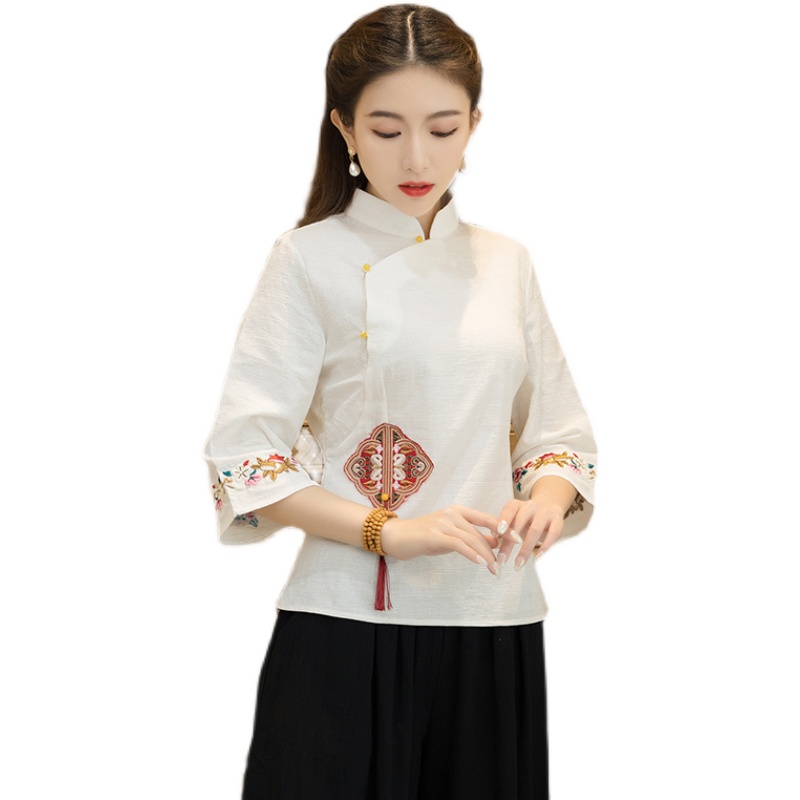 2022 women chinese style full sleeve shirts blouses loose vintage tops chinese traditional cheongsam tops women chiffon blouse: XXL