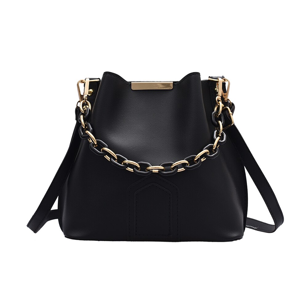 Exquisite Shopping Bag Women Bucket Shoulder Bag Simple Solid Color PU Leather Daily Crossbody Satchel: Black