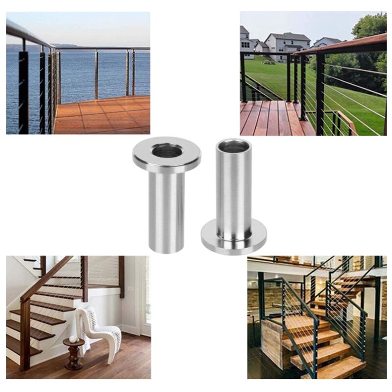 HHO-80Pack Stainless Steel Protector Sleeves for 1/8 Inch Wire Rope Cable Railing DIY Balustrade T316 Marine Grade