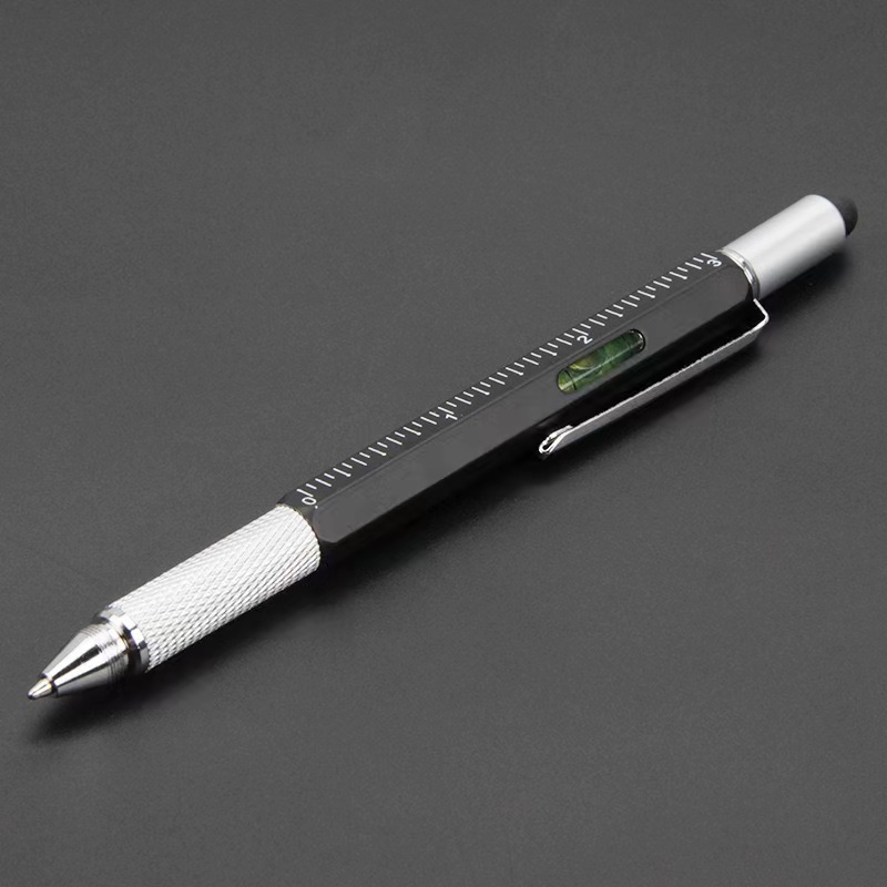 7-in-1 Multi-Kugelschreiber mit modernem Handwerkzeug messen technische Lineal Schrauben dreher Touchscreen-Stift Wasserwaage Werkzeuge: Schwarz