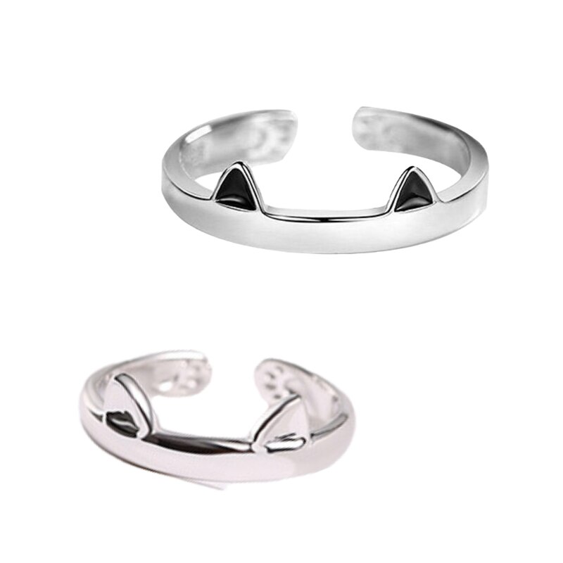 Trendiger partnerring aus edelstahl mit schwarzer und weißer katze, schlicht, süß, Ideal für studenten, offener Ring, #39: Schwarz silber ein paar