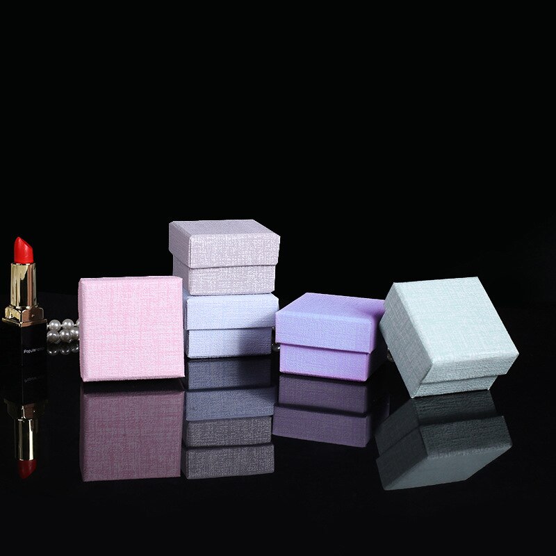 Kraft Ring Box Paars Grijs Blauw Oorbel Ring Box Verpakking Ring Parel Shinny Van Roze, grijs, Pupre, Blauw