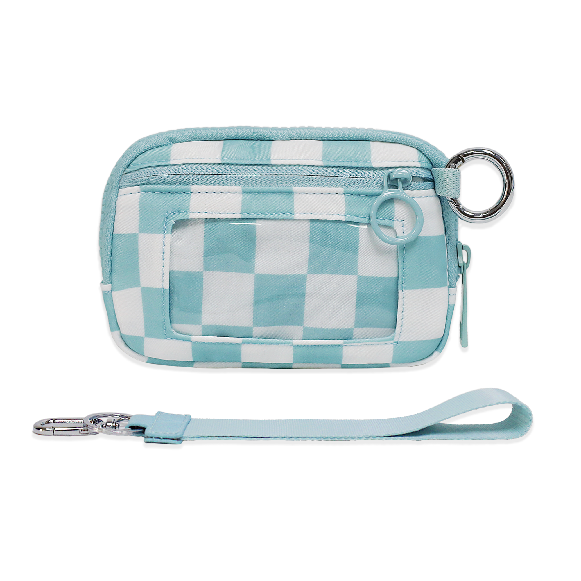 The Iris Wallet Zwart geruit kaartetui met ID-venster Portemonnees voor dames Portemonnee met ritssluiting Mini draagbare sleutelhangerportemonnee: Sky Blue
