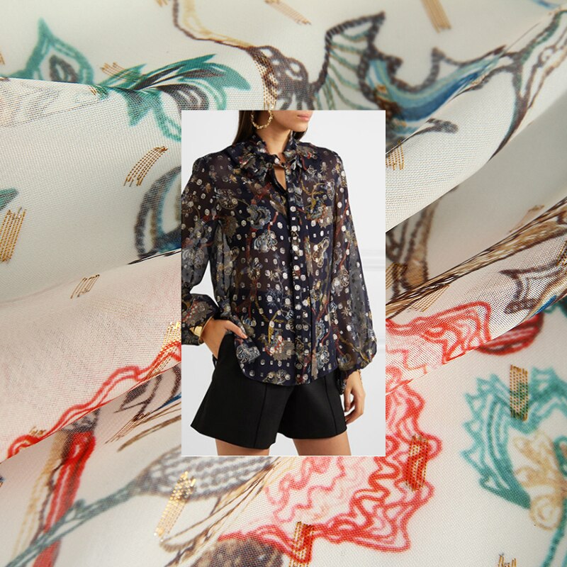 Tela de gasa de poliéster fina medidor de tela material impreso costura de vestidos diy camiseta hecha a mano bufanda tela express