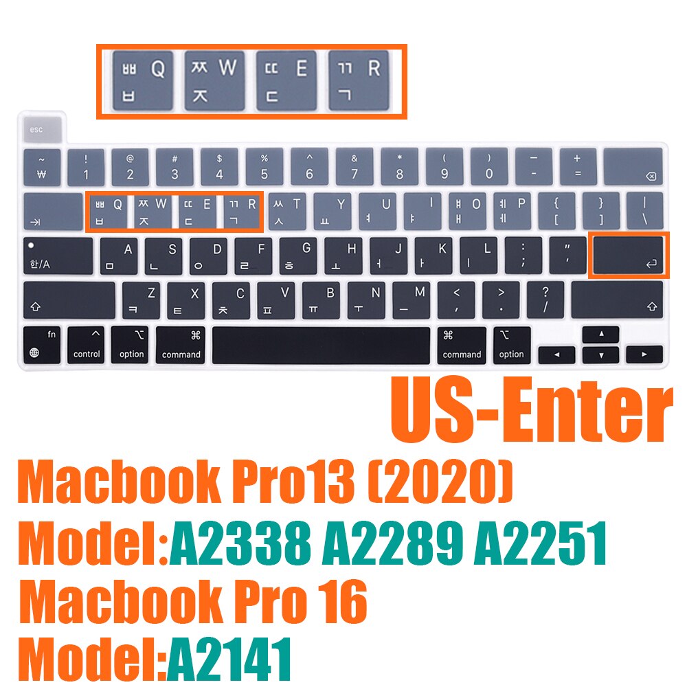SDYIGOE – housse de clavier coréen pour MacBook Pro13 pouces M1 Pro16 avec barre tactile, Film de protection: US-enter gray