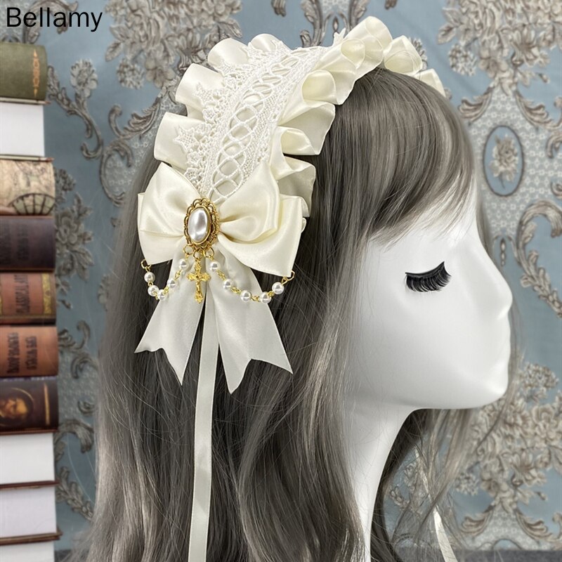 Serre-tête Lolita en dentelle pour femme de chambre, serre-tête en forme de fleur, accessoire pour cheveux, fait à la main