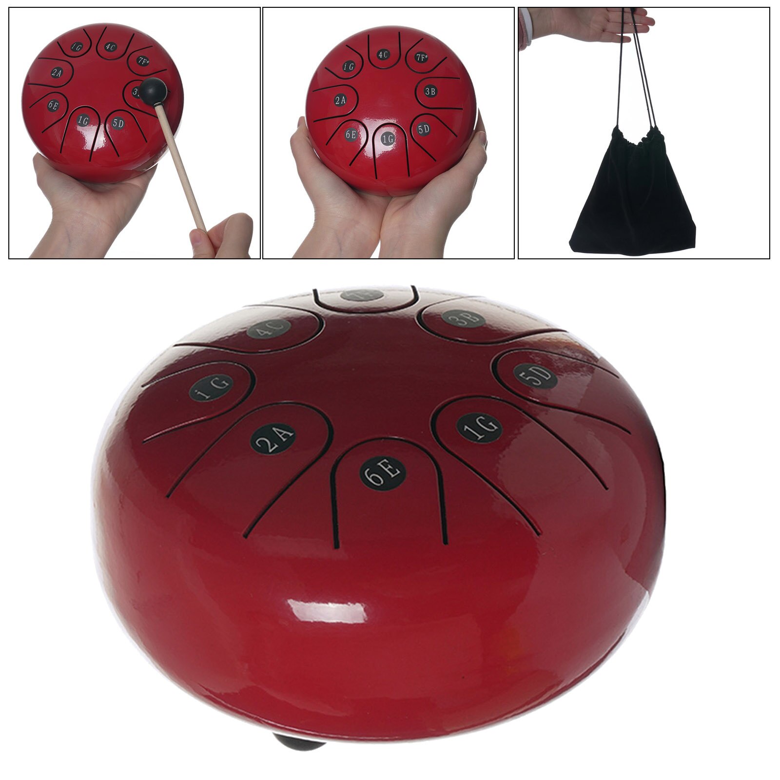 6 "Staal Tong Drum Standaard C Sleutel Percussie Instrument Reistas Schoonmaakdoekje Voor Jongens Meisjes Rood