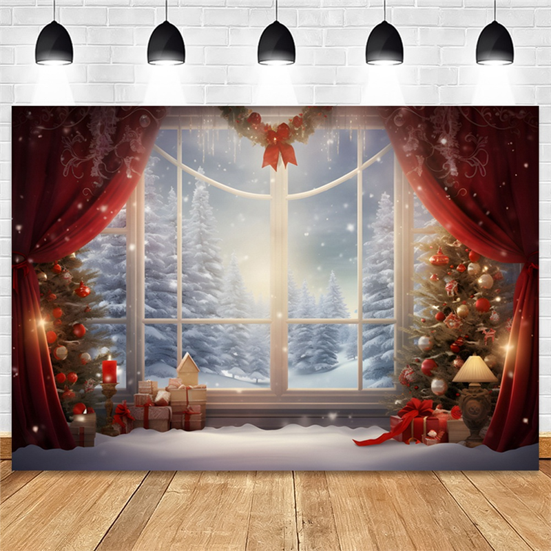AAAEL-210X150cm Christmas Background Cloth Christmas Window Children Photo Studio Photo Photography Backdrops
