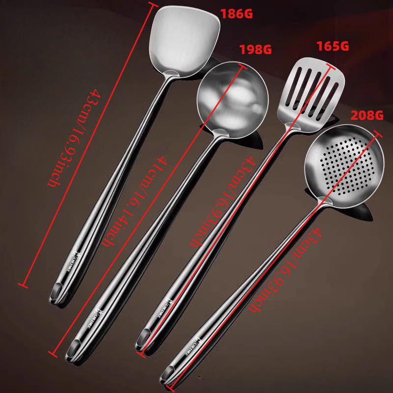 Espátula wok de aço inoxidável para alimentos, utensílios de cozinha de metal com fenda, colher, concha, conjunto de utensílios, acessórios de cozinha, ferramentas de cozinha