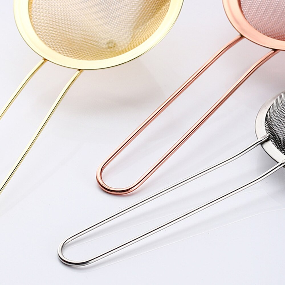 Stainless Steel Kitchen Handheld Screen Mesh Strainer Rose Gold Flour Sieve Cooking Oil Strainer Colander Kitchen Accessories