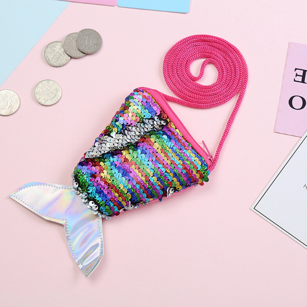Small Coin Purses Sequins Children Handbags Zipper Panelled Fish Shape Wallets Cute Pouch Key Packet Handbag Women Girls: Multicolor 