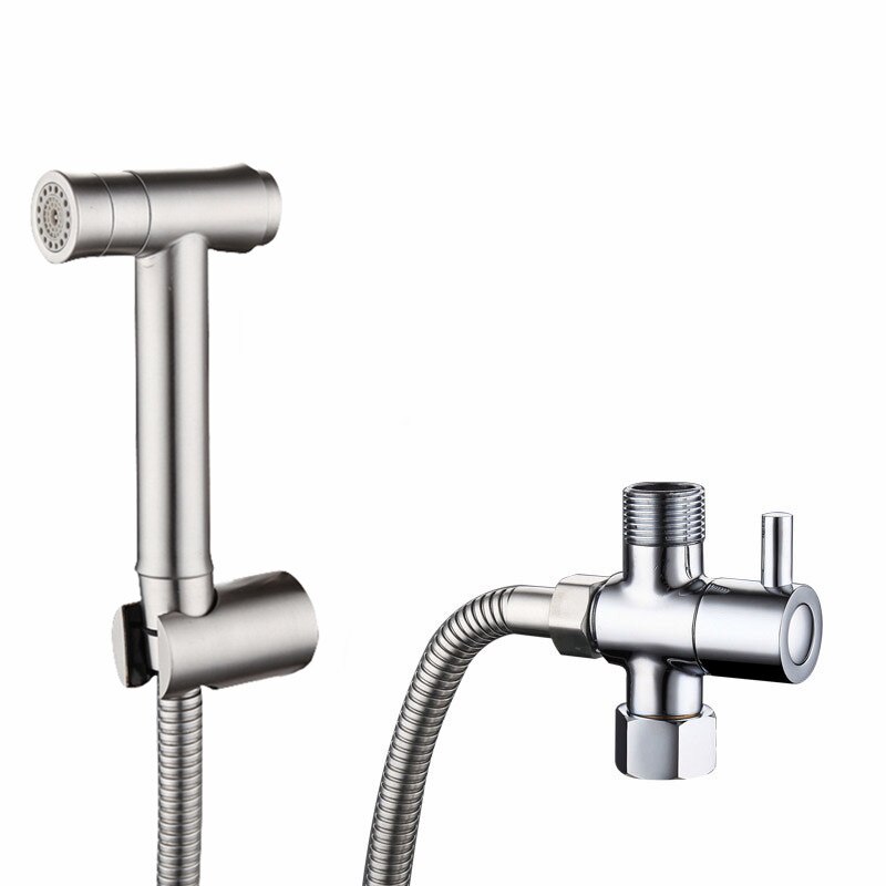 One Key Press Double Function Bathroom Toilet Bidet Faucet Kit Stainless Steel Brushed Bidet Sprayer Set Mount On Tank BD033