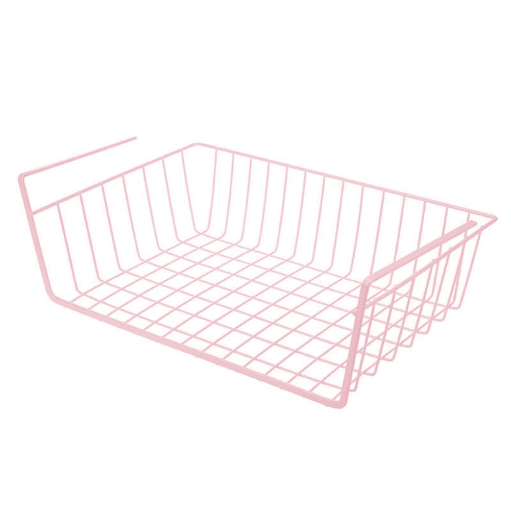 Platsbesparande metallkorg förvaringsställ under skåp garderob skrivbord multifunktionsförvaring korg hylla kläder hängande hållare: Rosa