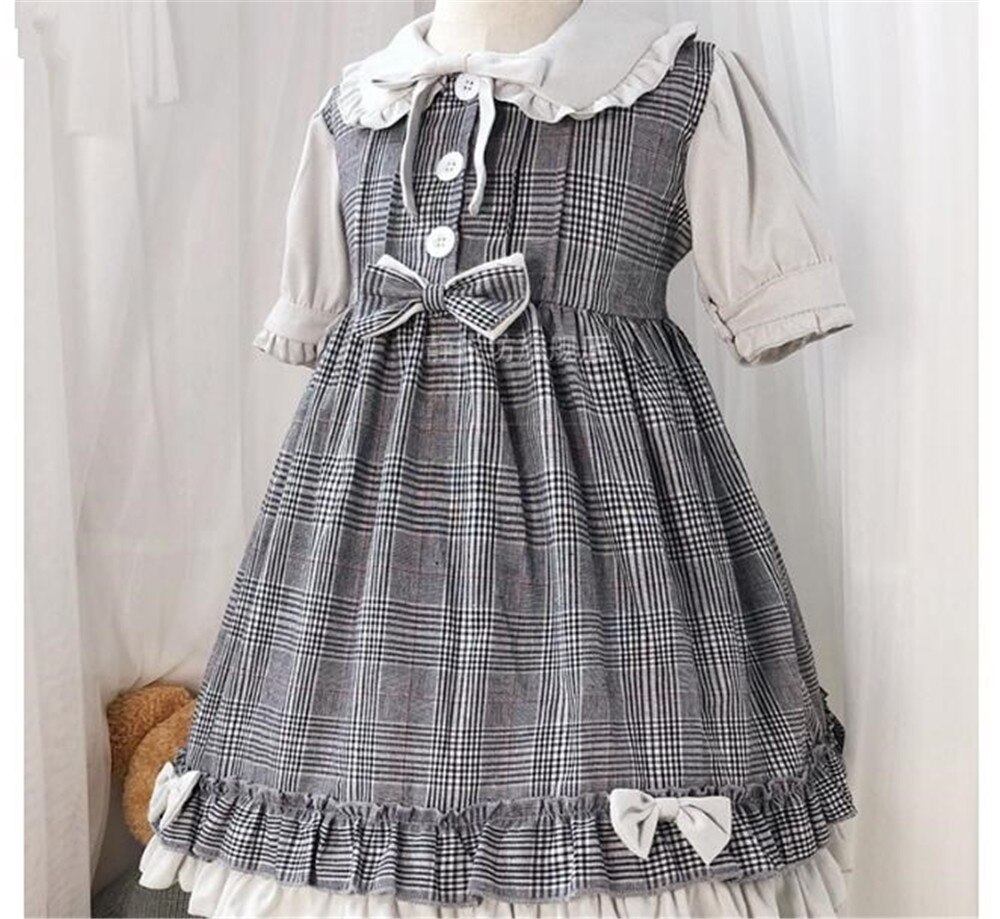 Robe lolita pour filles, tenue vintage, taille haute, avec nœuds, manches courtes/longues, style victorien, kawaii, pour enfants, B817: style 2 / XXL