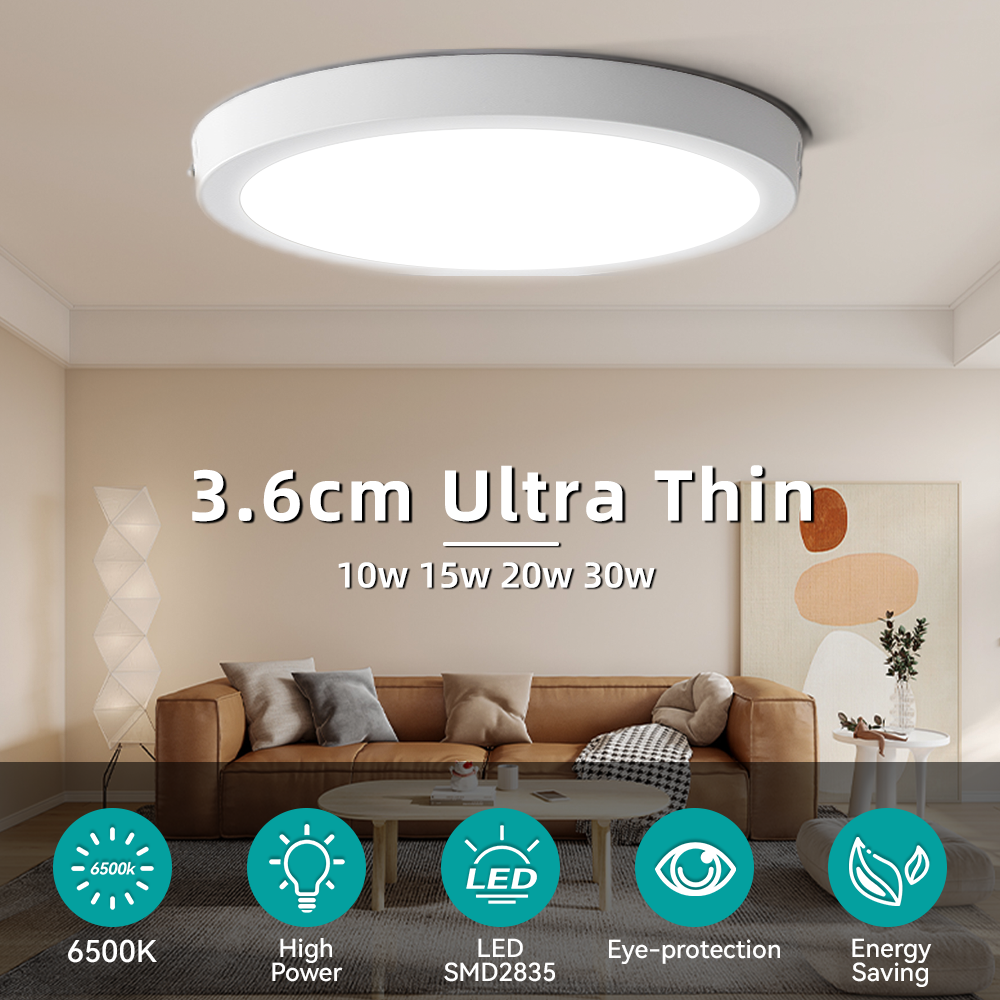 Cy 3.6Cm Ultradunne Led Plafondlamp Pancel Licht 10W 15W 20W 30W Ronde Vierkante Led Plafondlamp Voor Slaapkamergang 110V 220V