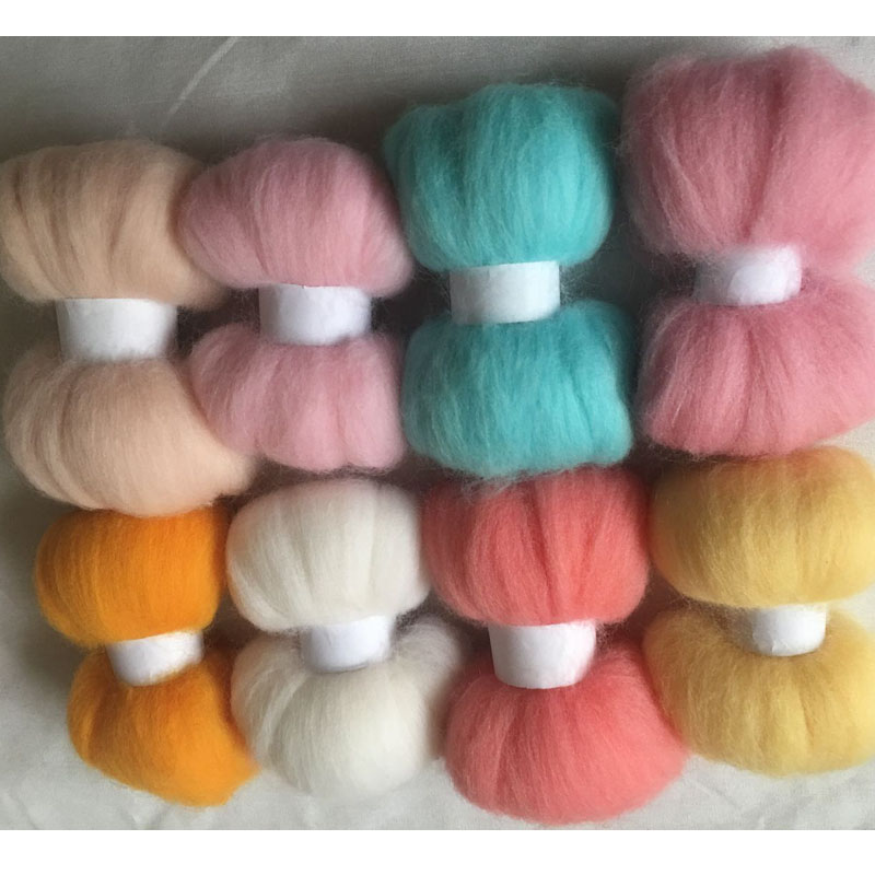 WFPFBEC 70 s wol voor naaldvilten merino vilt fiber wol roving 10g/kleur 8 kleuren totaal 80g wol