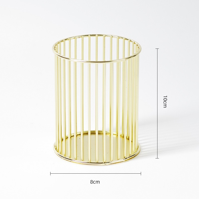 INS Desktop Pen Holder Office School Storage Case Metal Gold Rose Gold Box Desk Pen Pencil Organizer Home Decor Makeup Storage: Gold