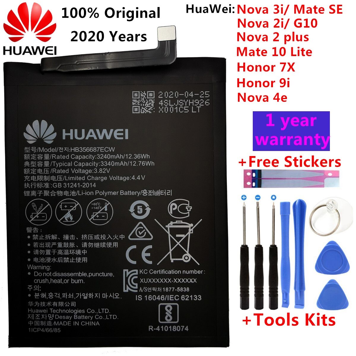 HuaWei Original Battery For Huawei Honor 7 9 P9 P10 P8 Lite For Mate 8 9 10 20 Pro P20 Pro Nova 2 Plus honor 8 5C 7C 7A battery: HB356687ECW