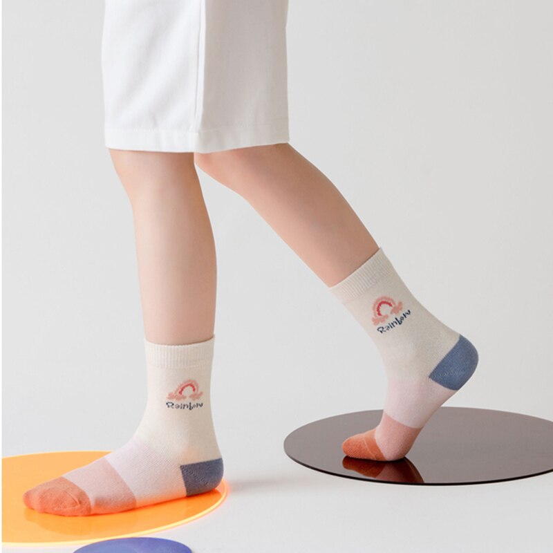 5 Paren/partij Kids Sokken Herfst Winter Katoenen Baby Sokken Warm Animal Leuke Mooie Kinderen Sokken Meisjes Regenboog Sokken