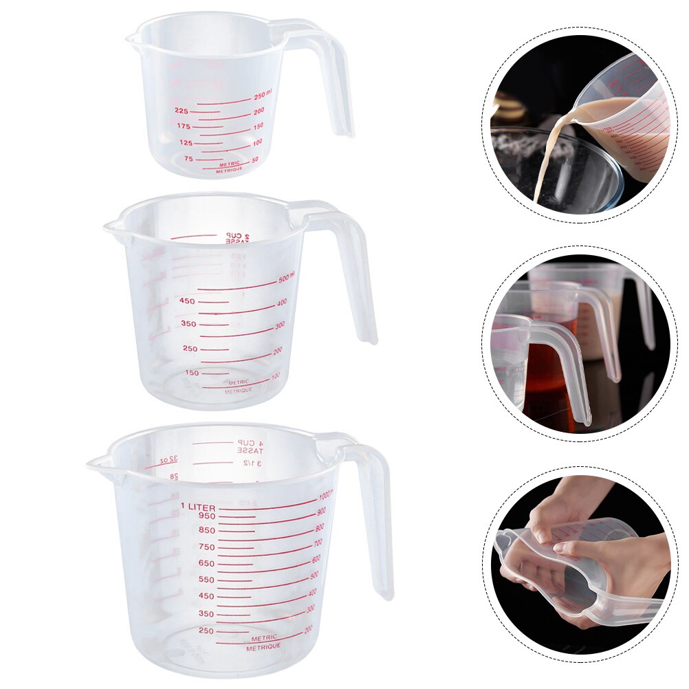 3 Pcs Transparent Measuring Cup Baking Measuring Cup Plastic Liquid Measuring Cup