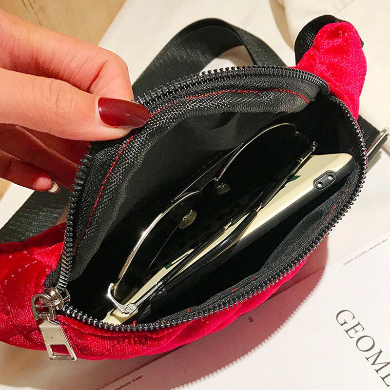 neue Stil Frauen Bum Tasche Fanny Pack Taille Gürtel Beg Telefon Fall Gürtel Geld Geldbörse Nieten Tasche Flanell Solide dame Zipper Tragbare