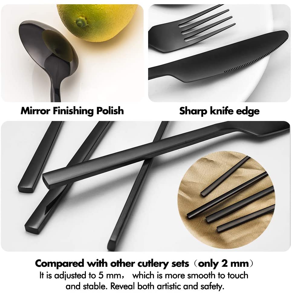 24Pcs Bestek Set Rvs Servies Set Mes Vork Lepel Diner Set Servies Zwarte Matte Bestek Set