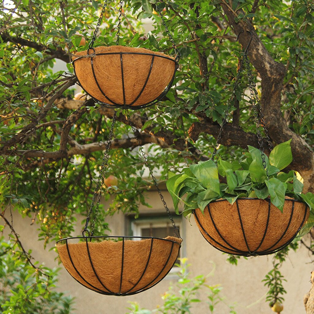 Traditional Heavy Duty Hanging Basket with Hand Formed Coir Husk Liner and Metal Hanger