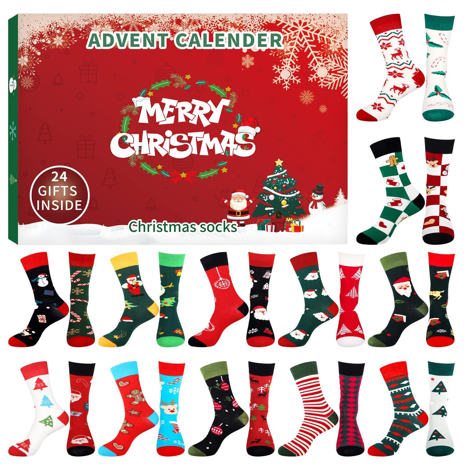 Weihnachtsstrumpf, Adventskalender, 24 Tage Countdown, 24 Tage Advent-Box-Socken, Weihnachtssocken für Jungen, Mädchen, Männer, Frauen