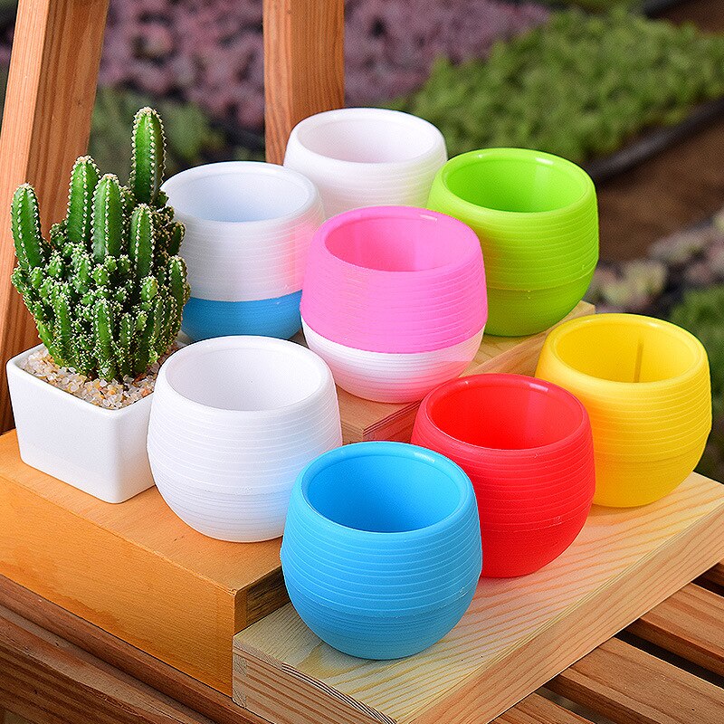 Mini Eco-friendly Colourful Round Plant pot Plastic Flower Pots Plants Bonsai Nursery Pots Garden Home Office Decor
