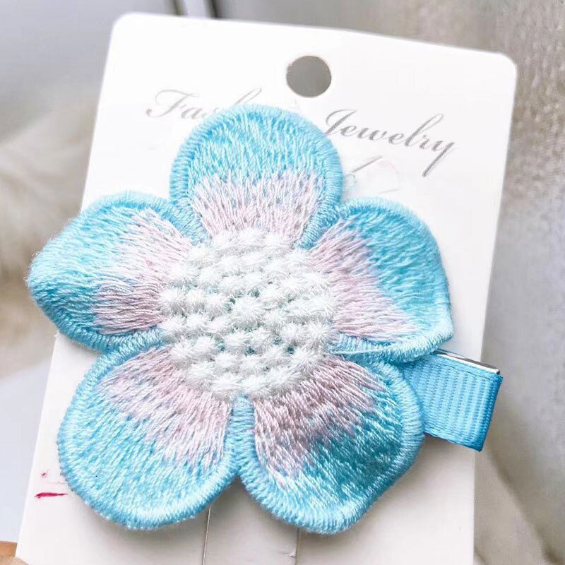 Koreaanse Stijl Bloem Borduren Baby Meisjes Haar Clips Zoete Kleurrijke Kinderen Kinderen Haarspeld Haarspeldjes Hoofddeksels Haar Accessoires