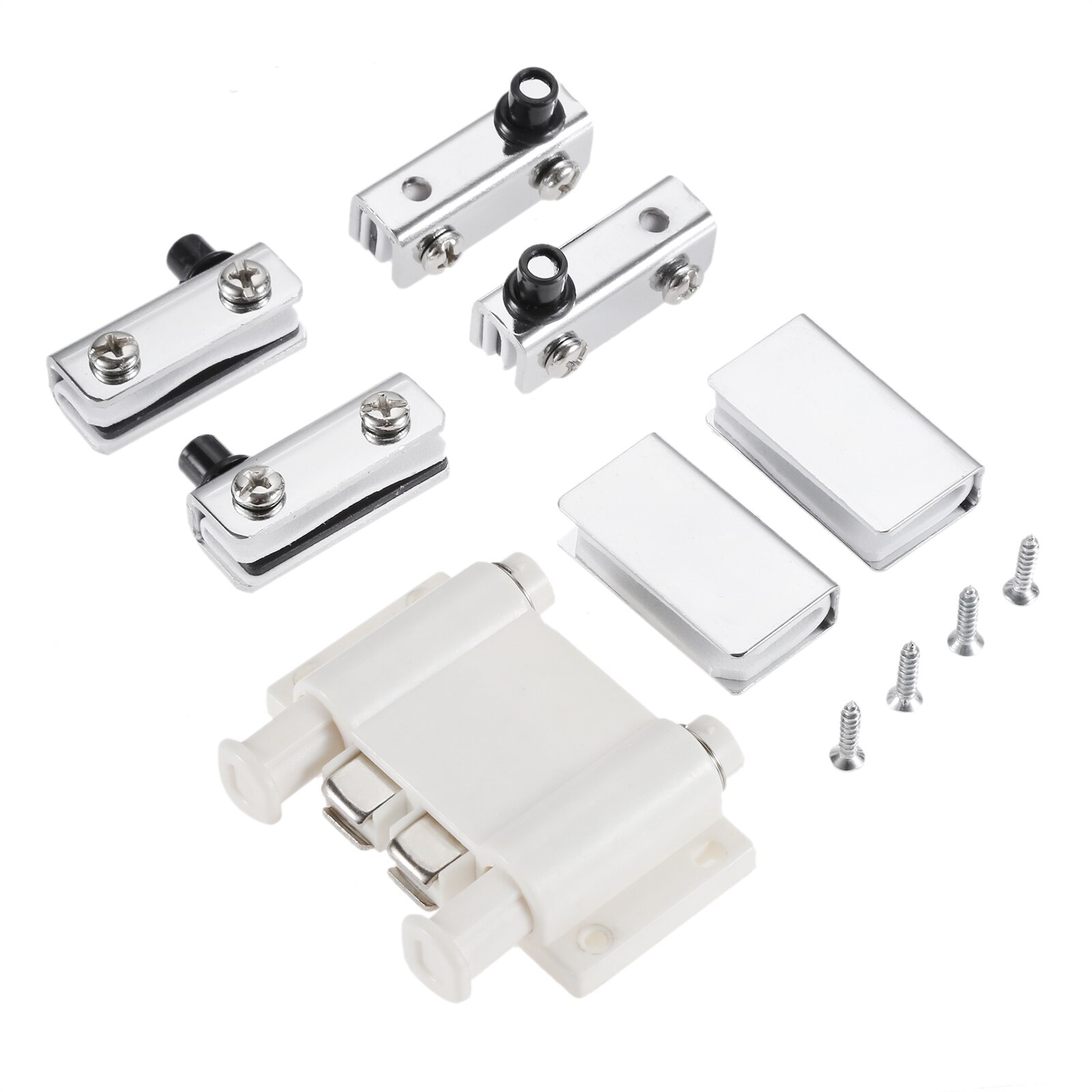1 Set Stainless Steel Glass Door Pivot Clamp Hinge Kit Cabinet Double-door Glass Magnetic Catches for 5-8mm Thickness Glass Door