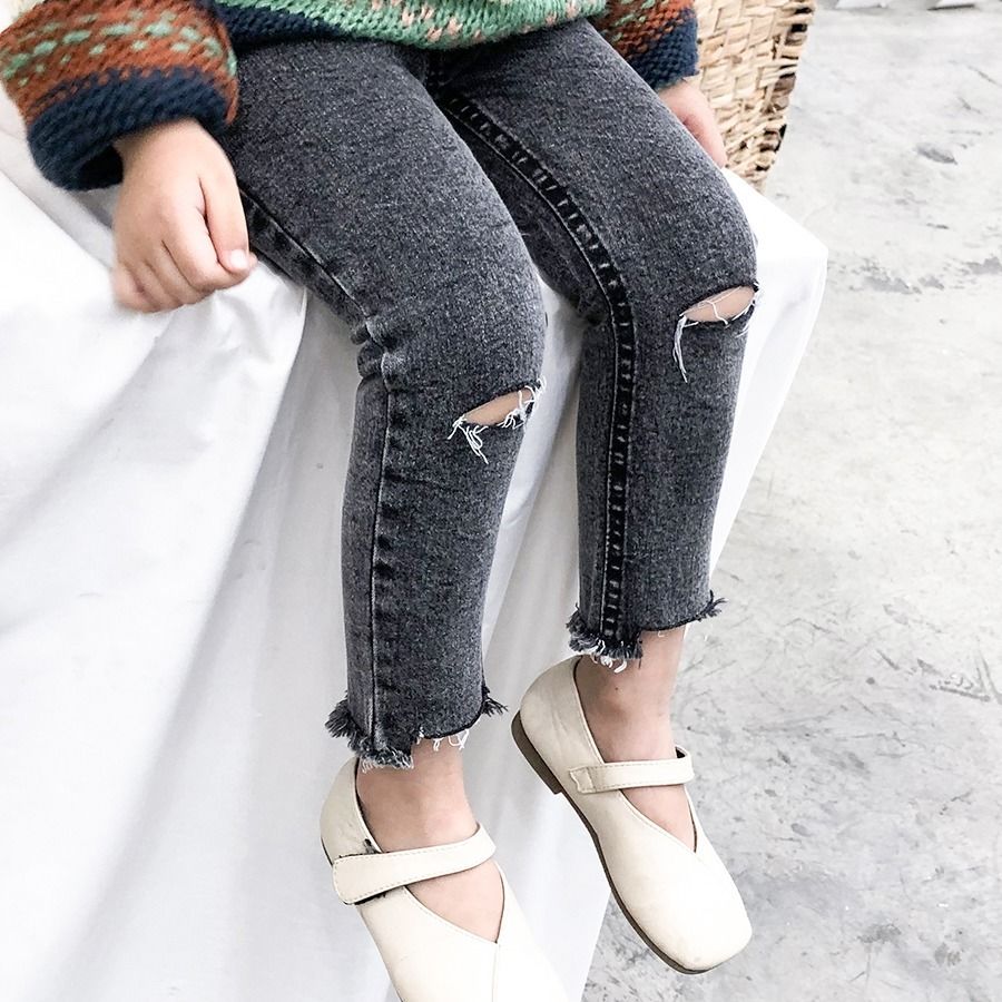 Pantalones vaqueros rasgados negros para niña, pantalones informales de mezclilla para niña de 2, 3, 4, 5, 6, 7 y 8 años, Primavera y Año ,