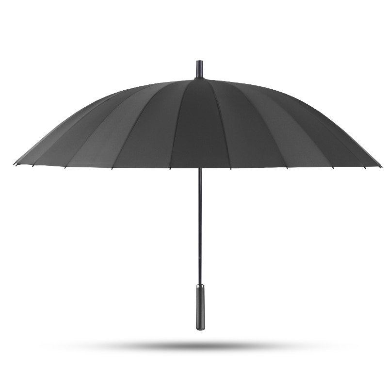 Høj 24 ben paraply mand kvinder læder håndtag langhåndteret manuelt vindtæt regn paraply