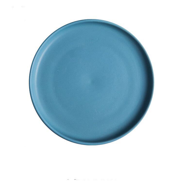 1Pc Keramische Diner Platen Rundvlees Vlakke Plaat Servies Ronde Effen Kleur Dessert Eenvoudige En Creatieve Salade Cutter Gerechten: BLUE / 10 inches