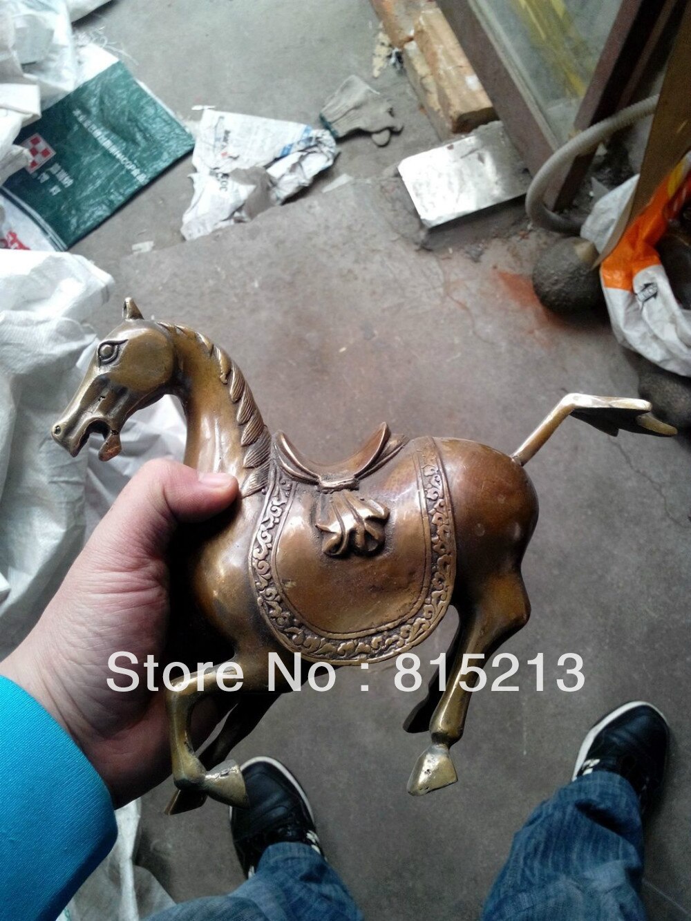 Bi00552 Chinese bronzen messing Paarden Standbeeld beeldje