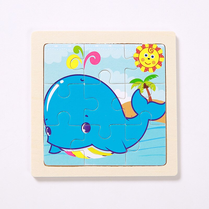 Mini Size 11*11CM Kids Toy Wood Puzzle Wooden 3D Puzzle Jigsaw for Children Baby Cartoon Animal/Traffic Puzzles Educational Toy: Whale