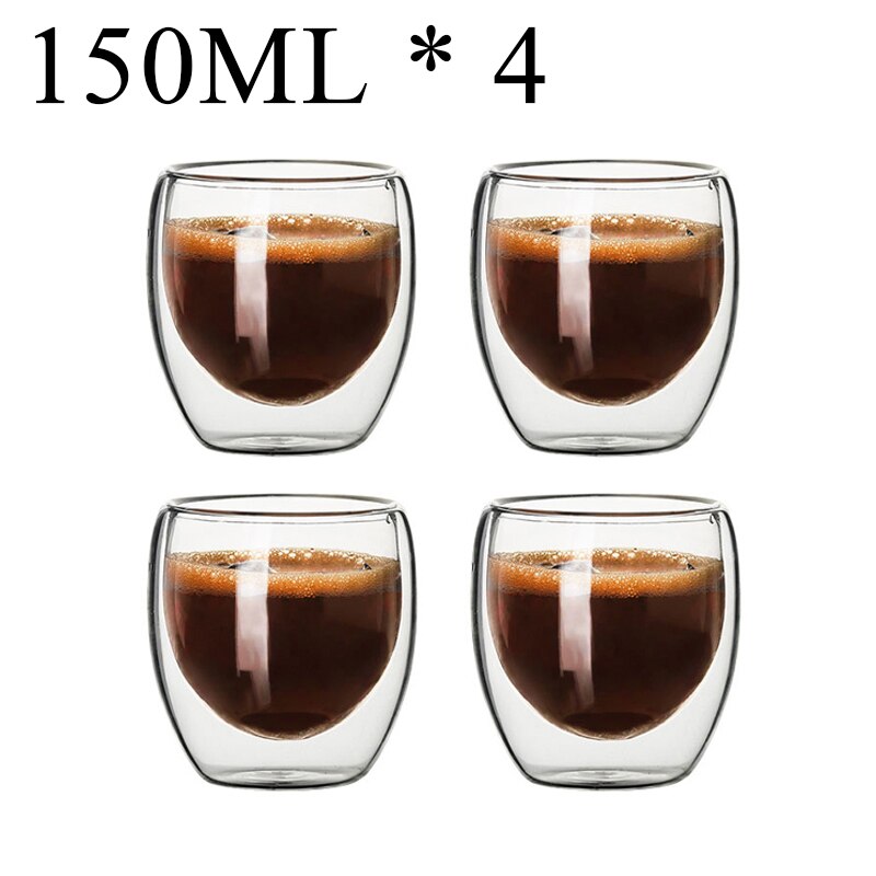 2-18 Stuks Dubbele Wand Hoge Borosilicaatglas Mok Hittebestendige Thee Melk Sap Koffie Water Cup Bar Drinkware Creativiteit Set: 150ML 4PCS