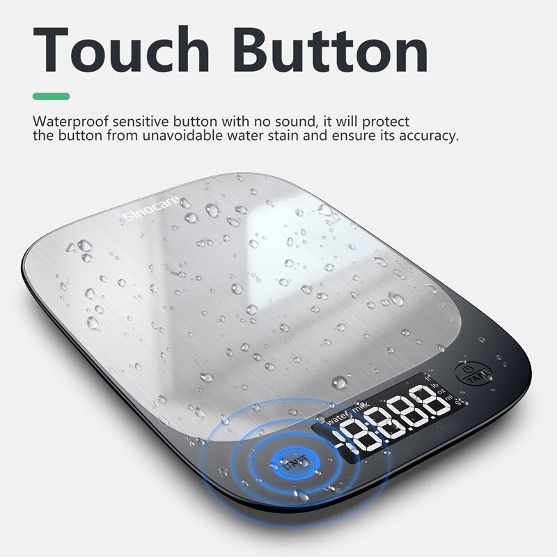 Sinocare 5KG bilancia da cucina bilancia per alimenti strumento accurato per bilance in acciaio inossidabile con APP per Display a LED per analisi infermieristica