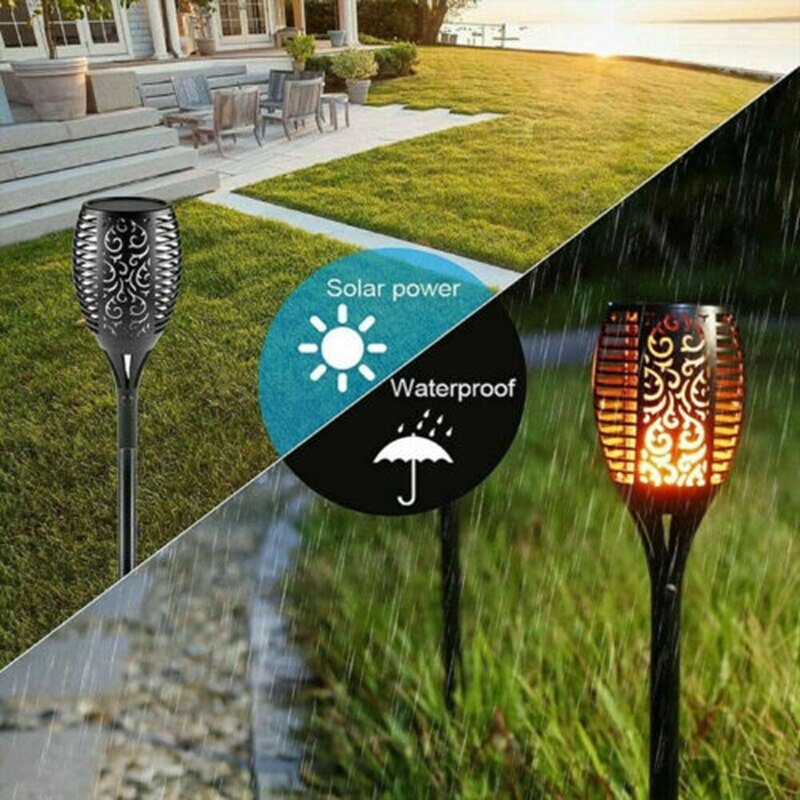4Pcs Solar Torch Flame Dancing Light LED Flickering Outdoor Garden Flame Lamp