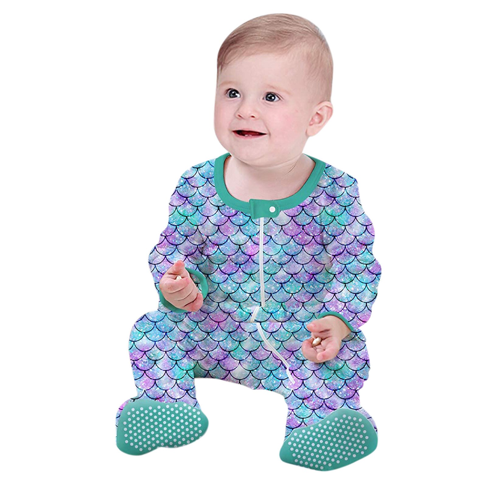 Baby Baby Boy Kleding Baby Baby Jongen Meisje Zeemeerminnen Print Pyjama Sleeper Rits Footed Romper Jumpsuit Baby Kleding