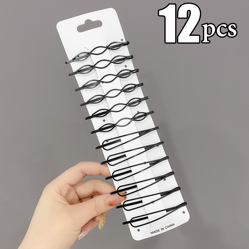 Horquillas onduladas para el cabello, pasadores negros de Metal, pasadores invisibles BB, accesorios para el cabello, 3/12 piezas: YELLOW