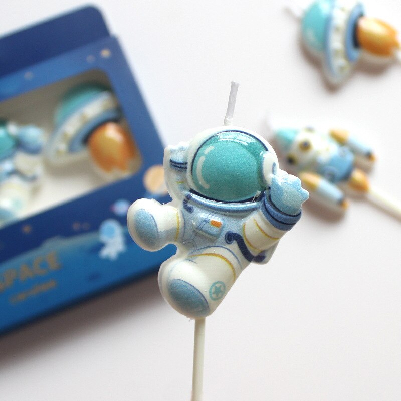 Vela de astronauta espacial, decoración para tarta de de cumpleaños para niños y niñas, velas de dibujos animados de nave espacial, Decoración de Pastel para el hogar