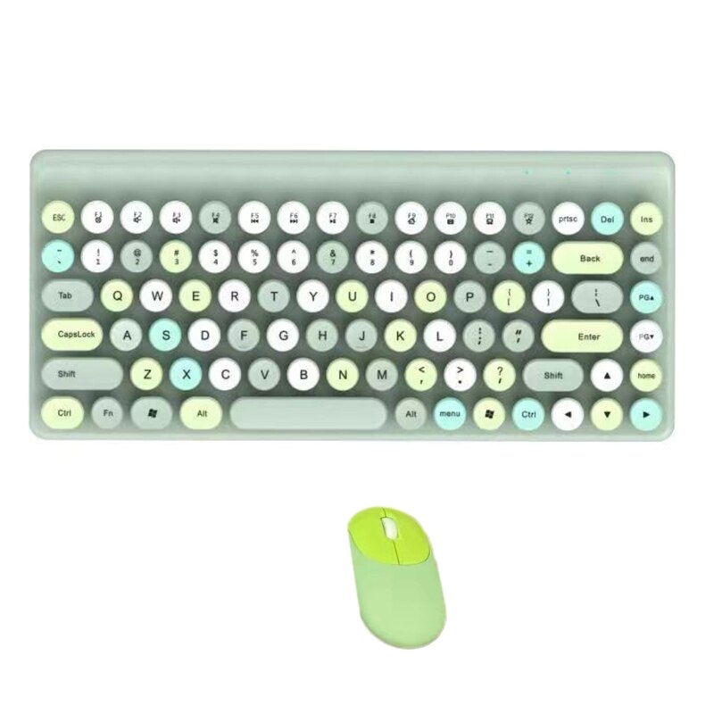 Wireless Keyboard Mouse Set Mini 86-Key Retro Round Keycaps Keyboard Ergonomic Compatible with PC Computer Laptop: Green