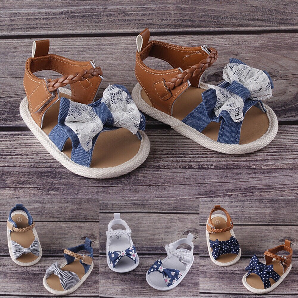 Baby Peuters Kids Meisje Zachte Kant Denim Boog Soft Sole Crib Peuter Zomer Prinses Sandalen Schoenen Leuke Mooie 1 pairs