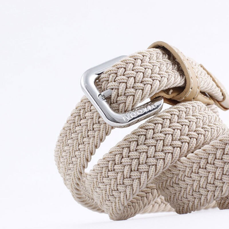 Unisex Casual Woven Belt Child Elastic Belts Men Canvas Elastic Belt Knitted Thin Waist Belts Jeans Alloy Pin Buckle Waistband