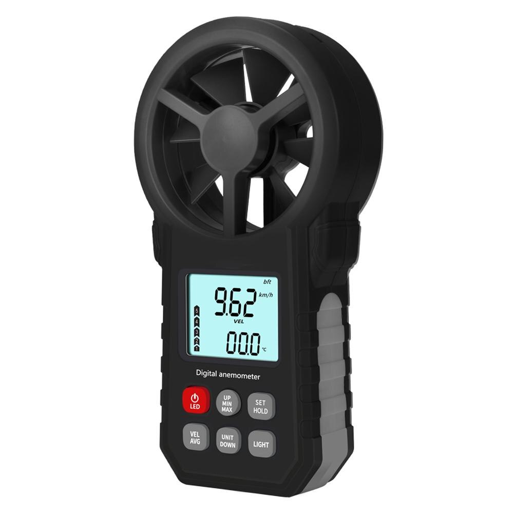 Handheld Digit Alanemometer Achtergrondverlichting Thermometer Wind Gauge Meter Speed Meetinstrumenten: Black